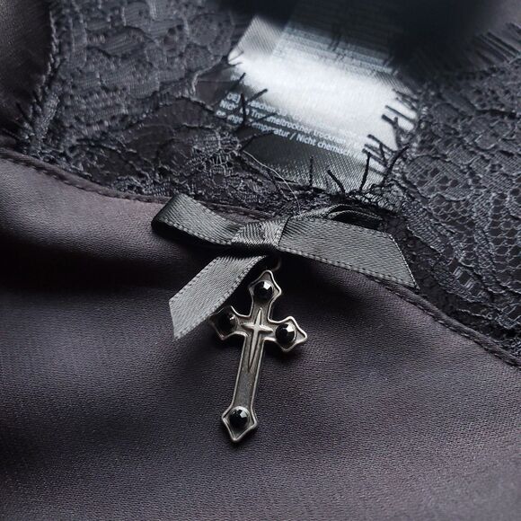 Killstar Fatal Farewell Nightdress 4XL Satin Slip Dress Black Lace Fringe Gothic - Picture 4 of 12